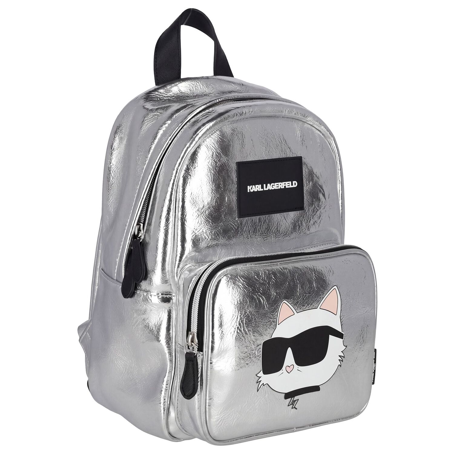 Girls Metallic Silver Logo Backpack, 1, hi-res
