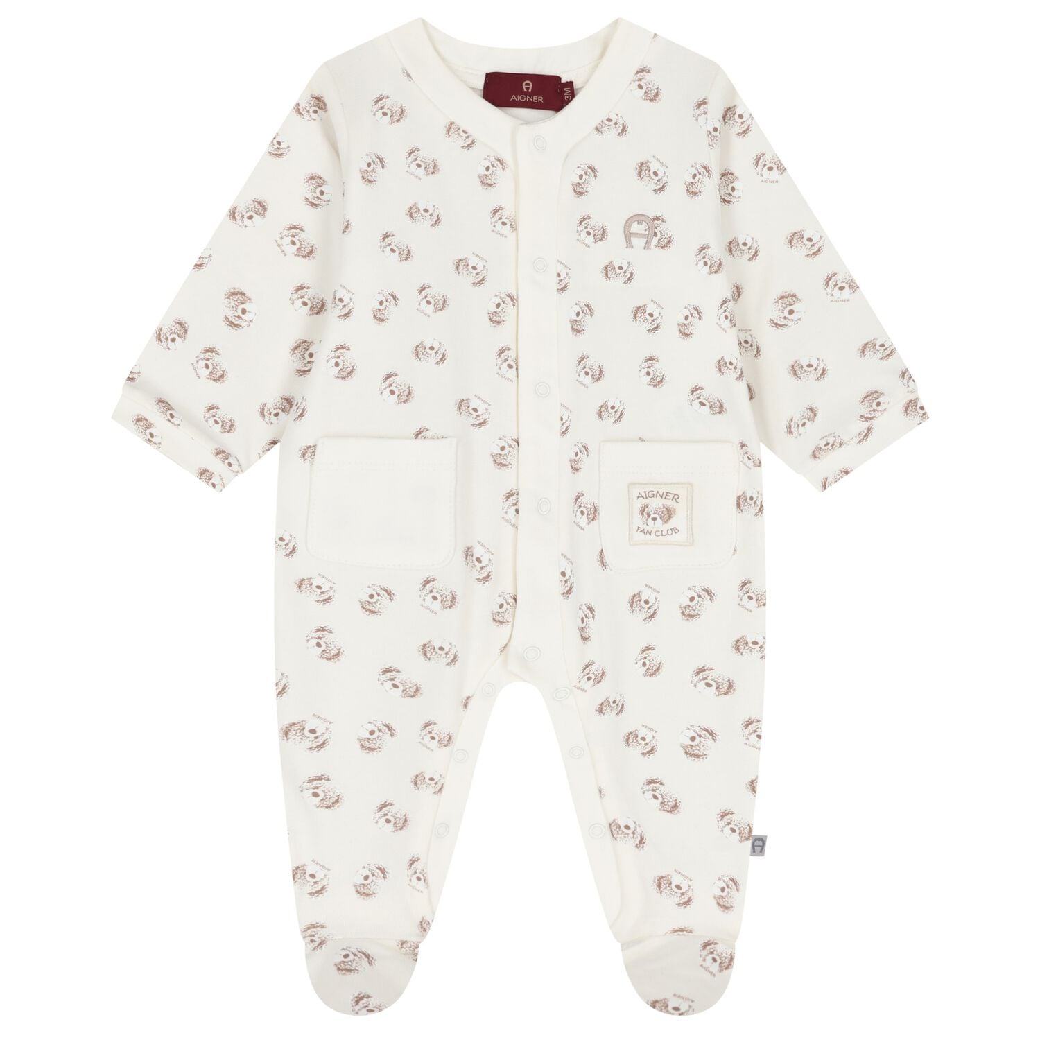 Ivory & Beige Teddy Bear Logo Babygrow, 1, hi-res