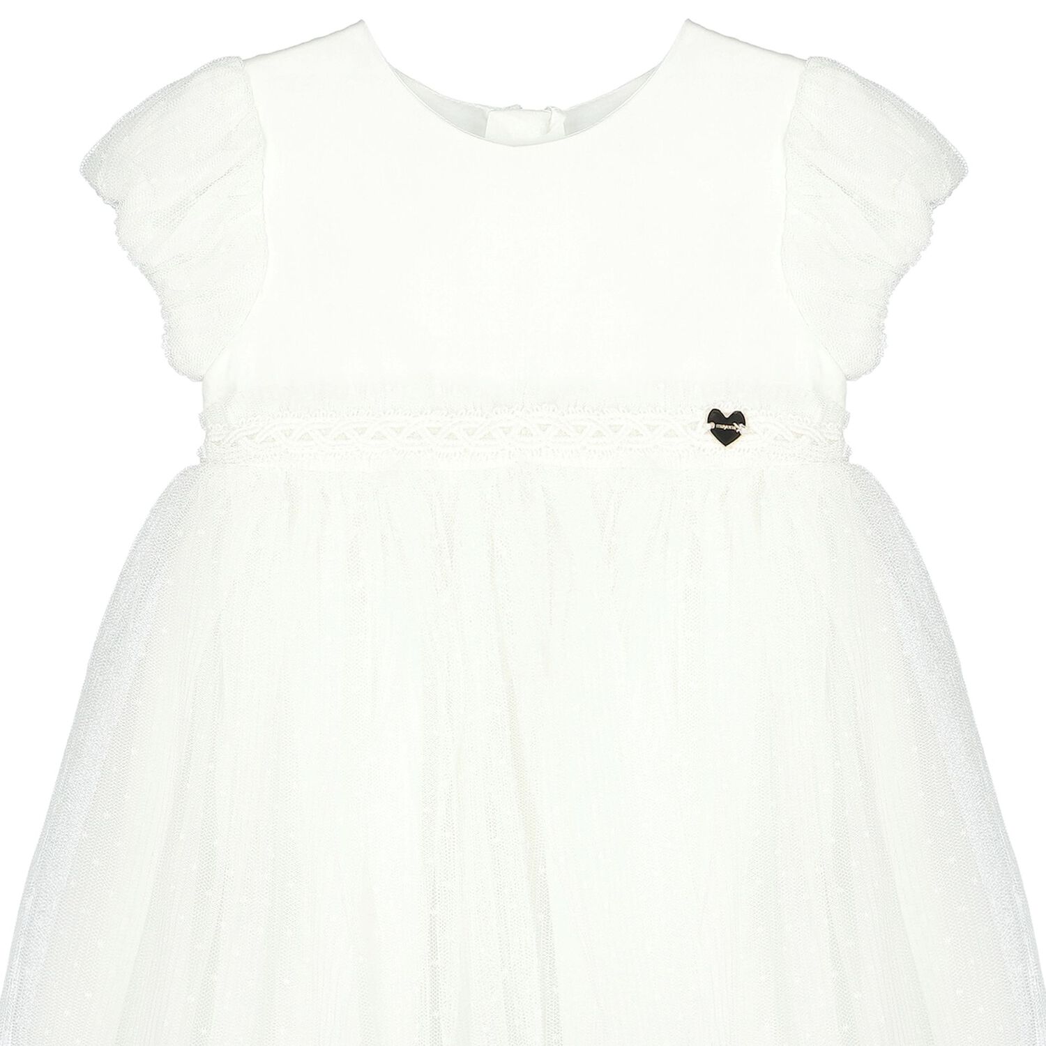 Younger Girls Ivory Pleated Tulle Dress, 1, hi-res