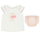 Baby Girls White Teddy bear Shorts Set, 1, hi-res