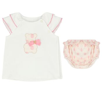 Baby Girls White Teddy bear Shorts Set