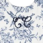 White & Navy Blue Toile De Jouy Baby Bib, 1, hi-res