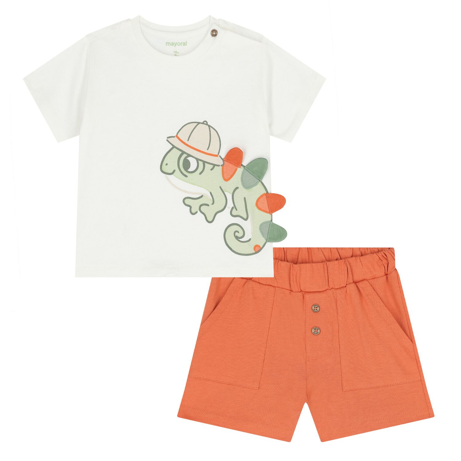 Younger Boys White & Orange Shorts Set, 1, hi-res