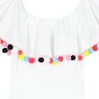 Girls White Pom-Pom Swimsuit, 1, hi-res