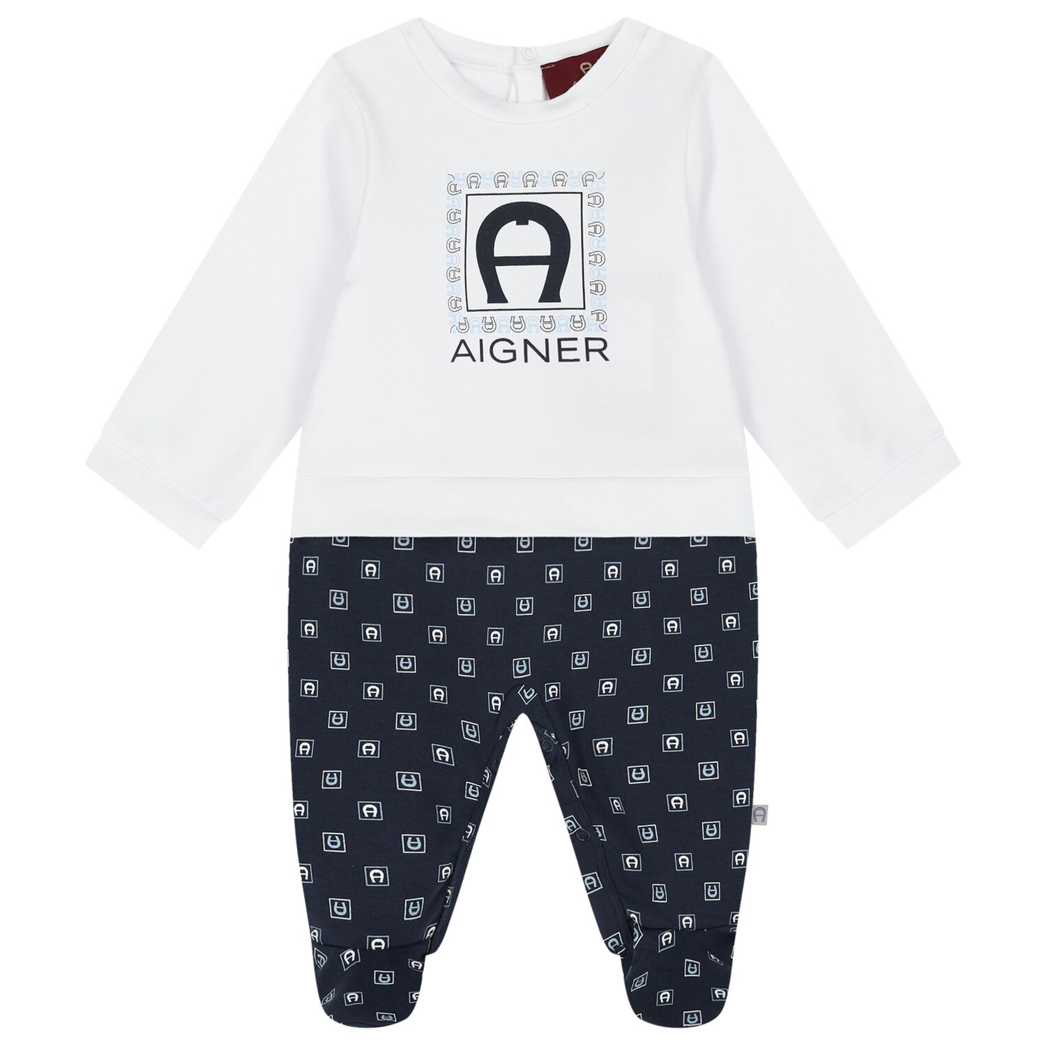 Baby Boys White & Navy Blue Logo Babygrow, 1, hi-res image number null