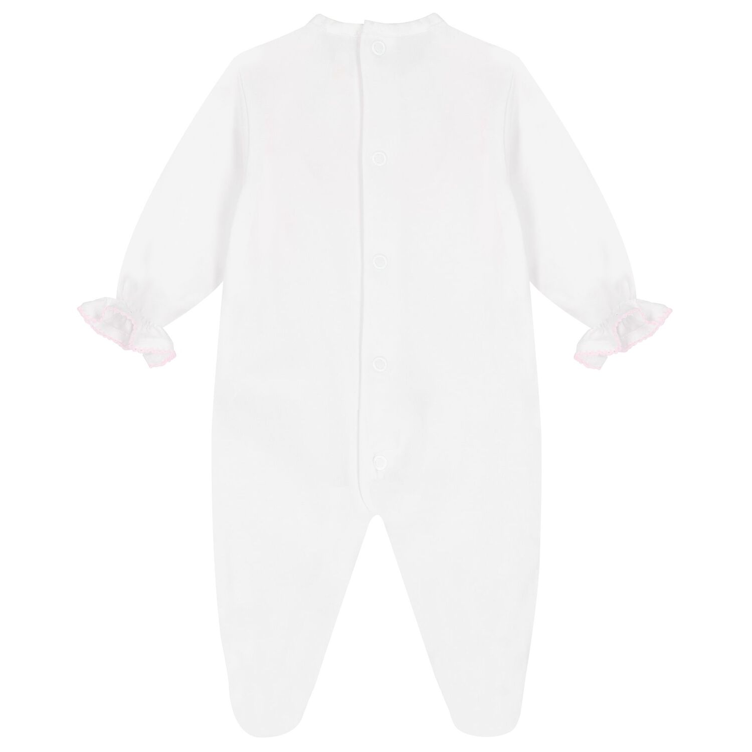 Baby Girls White & Pink Lace Babygrow, 1, hi-res