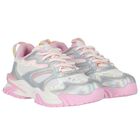 Girls Iridescent Silver, White & Pink Trainers, 1, hi-res