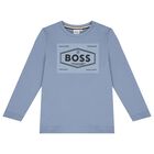 Boys Blue Logo Long Sleeve Top, 1, hi-res