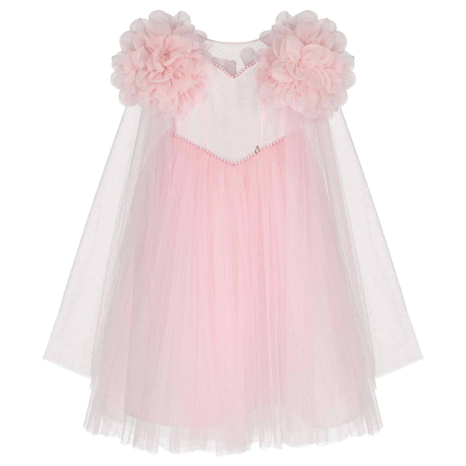 Girls Cendice Pink Organza Floral & Tulle Cape Dress, 2, hi-res