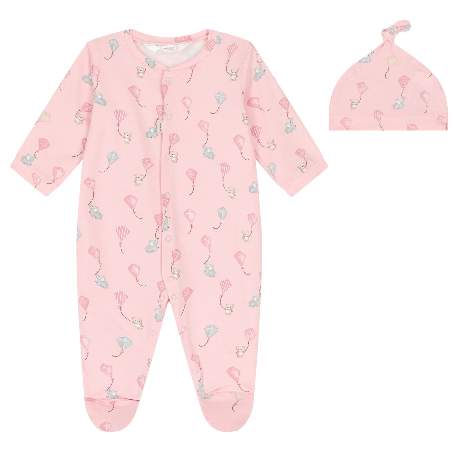Baby Girls Pink Kite Babygrow & Hat Set, 3, hi-res