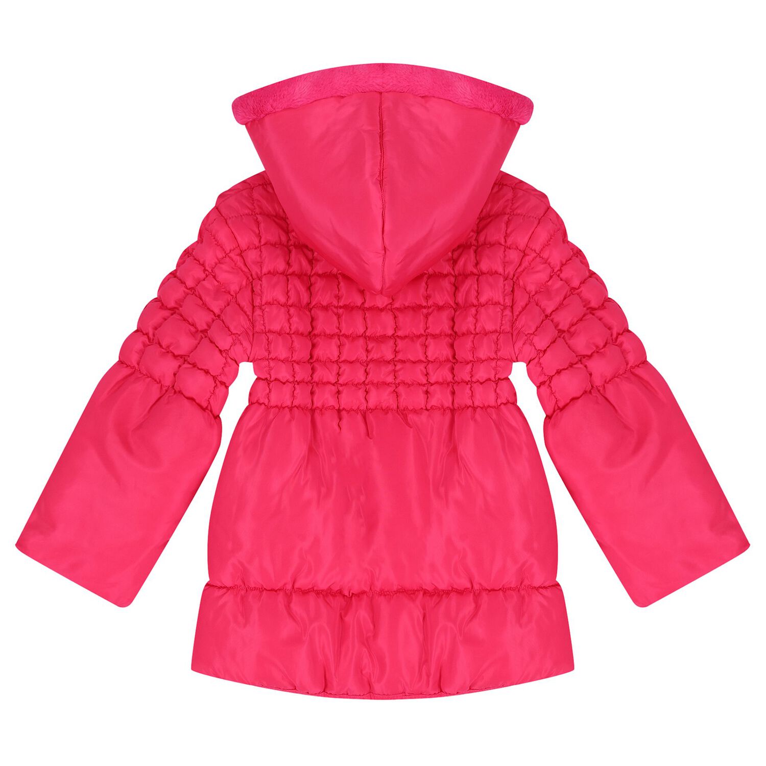 Girls Pink Heart Hooded Puffer Jacket, 1, hi-res
