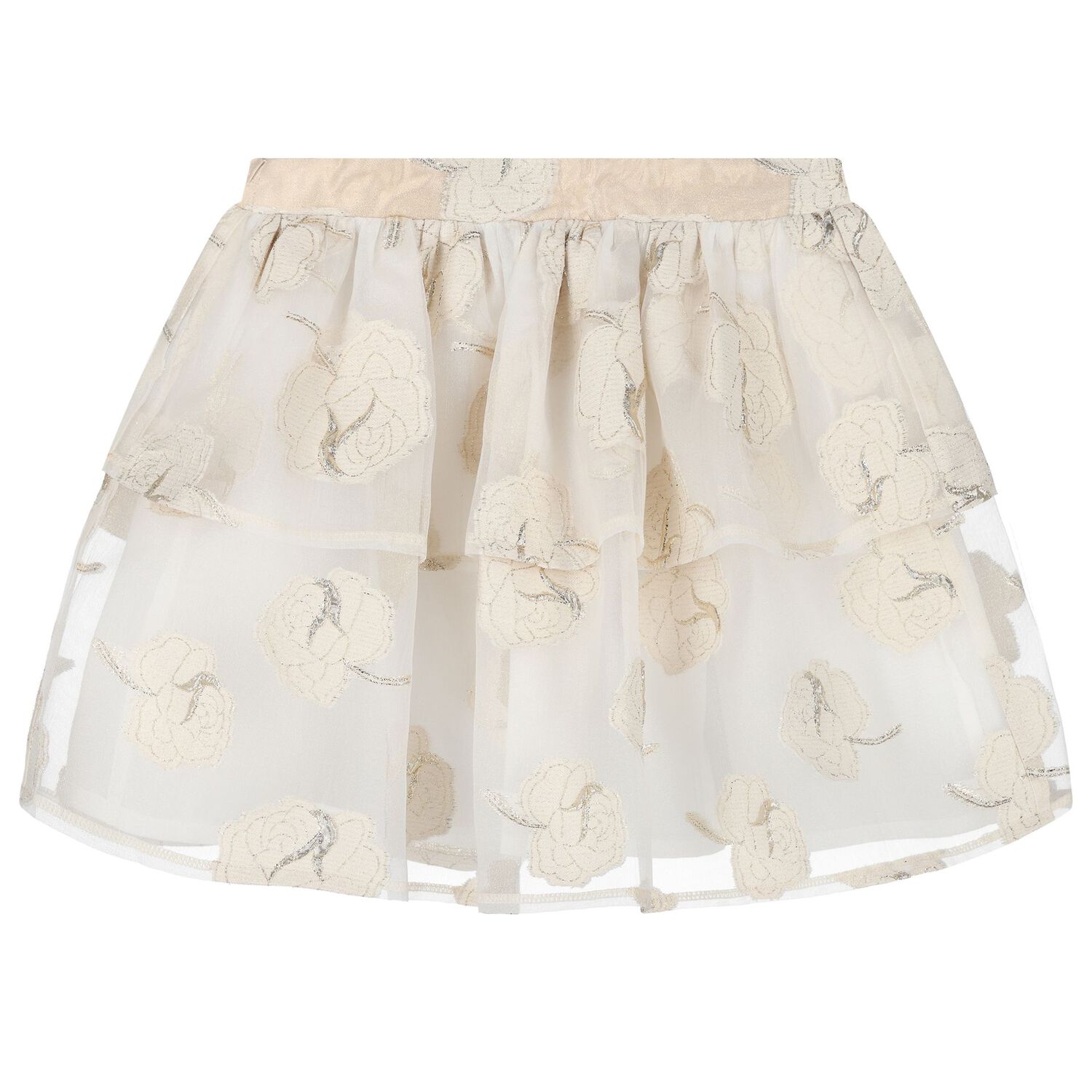 Girls Gold & White Roses Skirt Set, 1, hi-res image number null