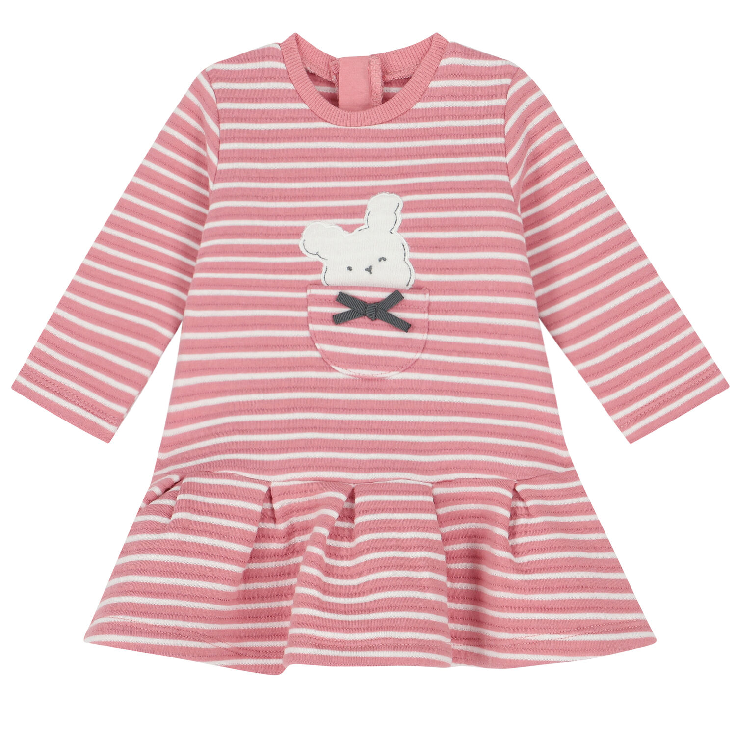 Baby Girls Pink & White Striped Dress, 1, hi-res