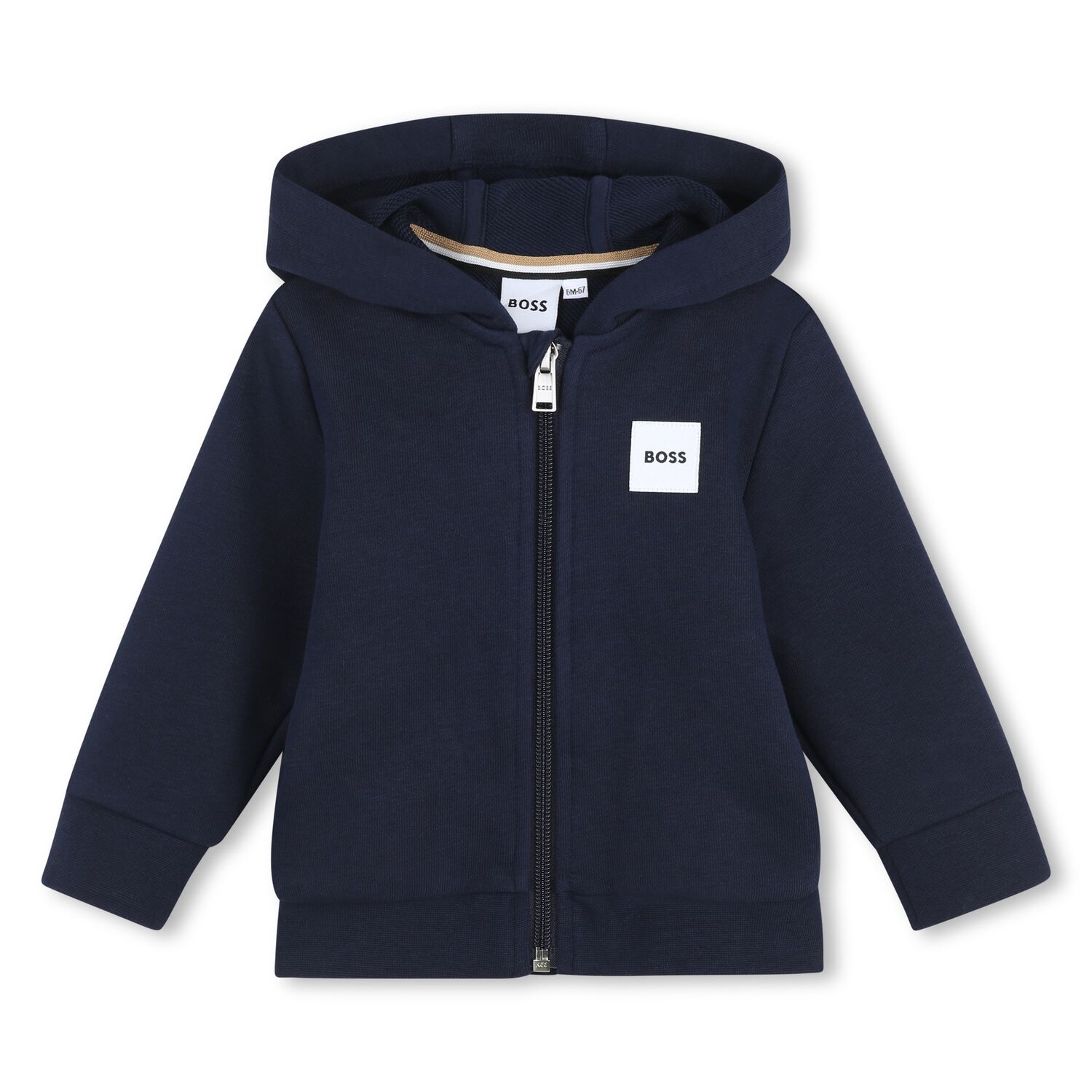 Younger Boys Navy Blue Logo Hooded Zip Up Top, 1, hi-res