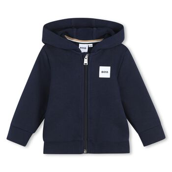 Younger Boys Navy Blue Logo Hooded Zip Up Top