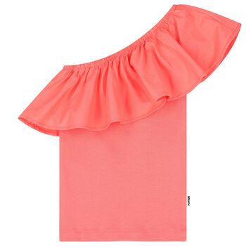 Girls Coral Pink One Shoulder Top