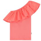 Girls Coral Pink One Shoulder Top, 1, hi-res