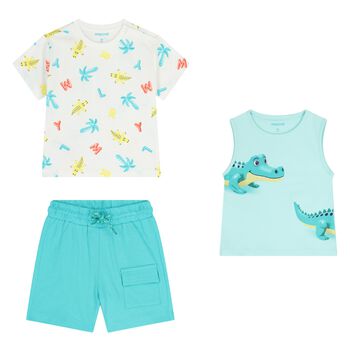 Younger Boys Green & White Shorts Set