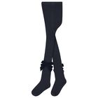 Girls Navy Blue Velvet Bow Tights, 1, hi-res