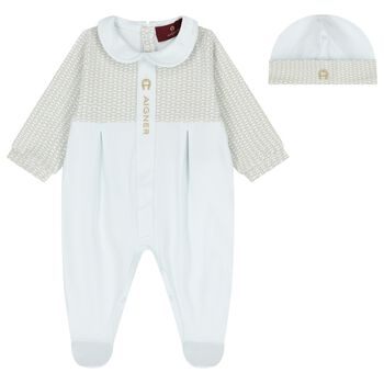 Baby Boys Blue Logo Babygrow & Hat Gift Set