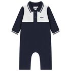 Baby Boys Navy Blue Logo Polo Romper, 1, hi-res