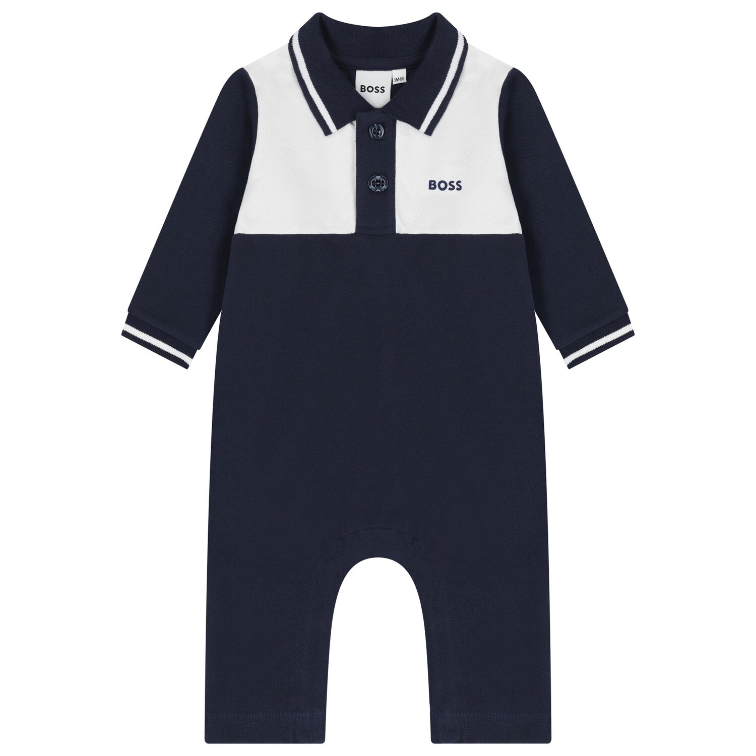 Baby Boys Navy Blue Logo Polo Romper, 1, hi-res