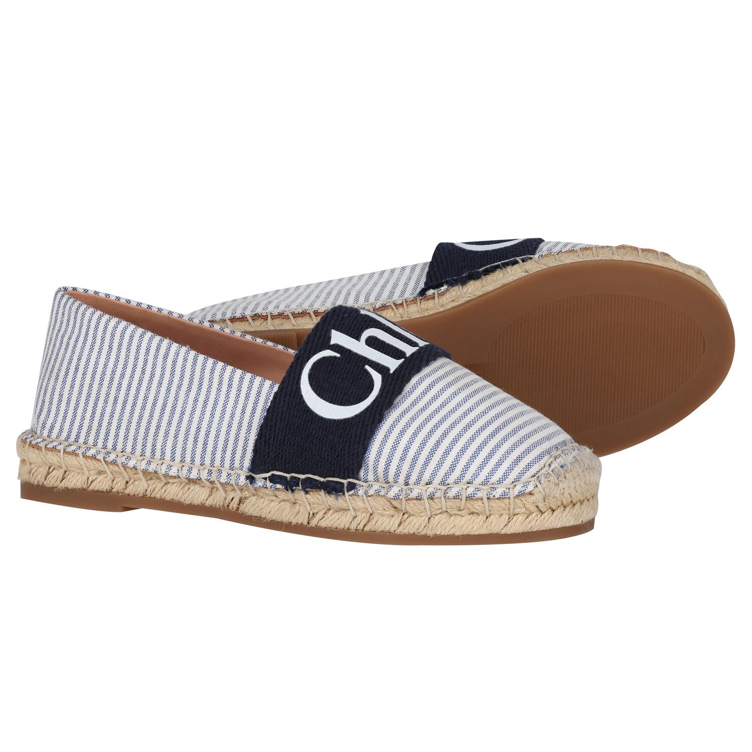 Girls White & Blue Striped Logo Espadrilles, 1, hi-res image number null