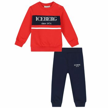 Younger Boys Red & Navy Logo Tracksuit