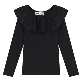 Girls Black Ruffle Long Sleeve Top