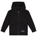 Black Logo Hooded Zip Up Top, 1, hi-res