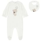Baby Girls Ivory Teddy Bear Babygrow Set, 1, hi-res