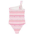 Girls White & Pink Zig Zag Swimsuit, 1, hi-res
