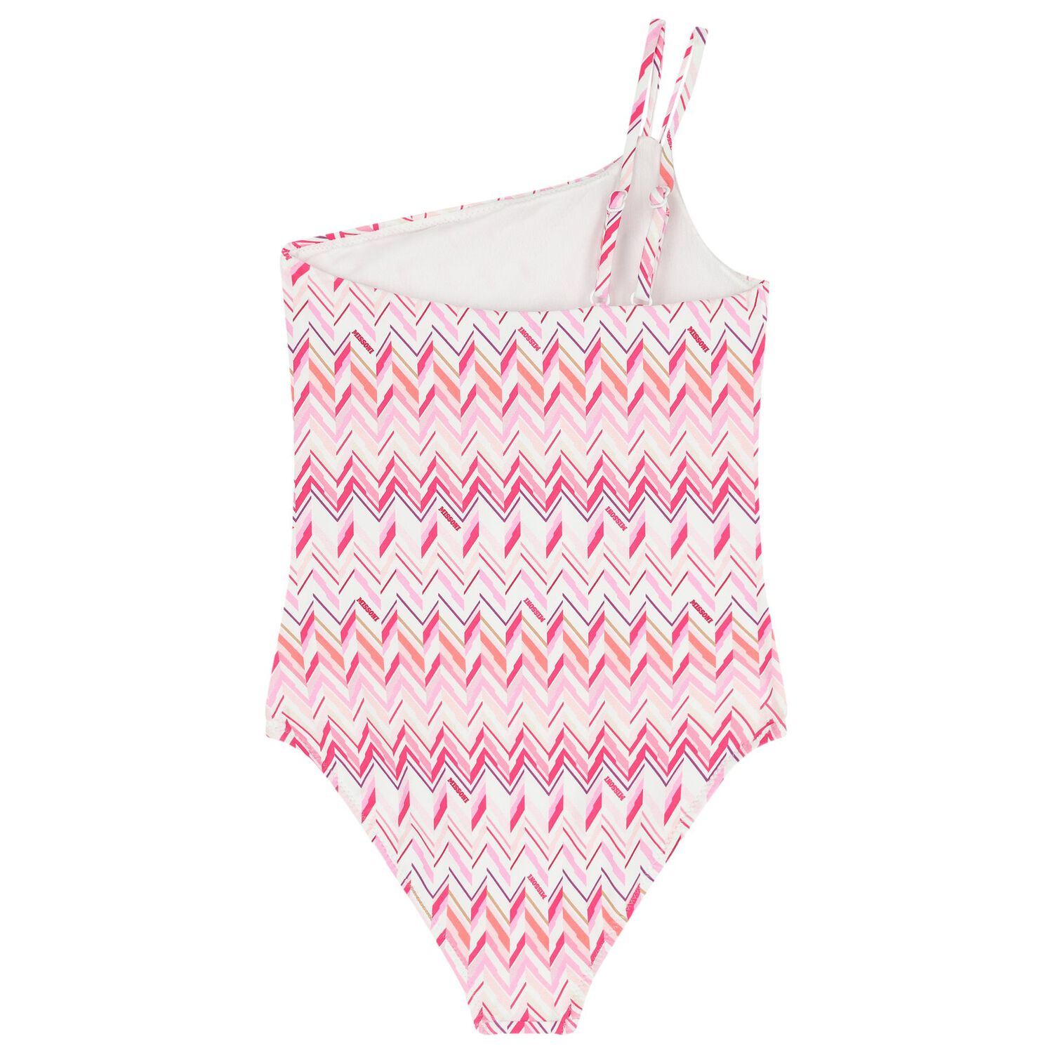 Girls White & Pink Zig Zag Swimsuit, 1, hi-res