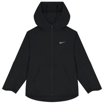 Black Logo Hooded Zip Up Top