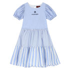 Girls Blue & White Striped Logo Dress, 1, hi-res