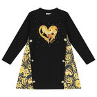 Girls Black & Gold Heart Dress, 1, hi-res
