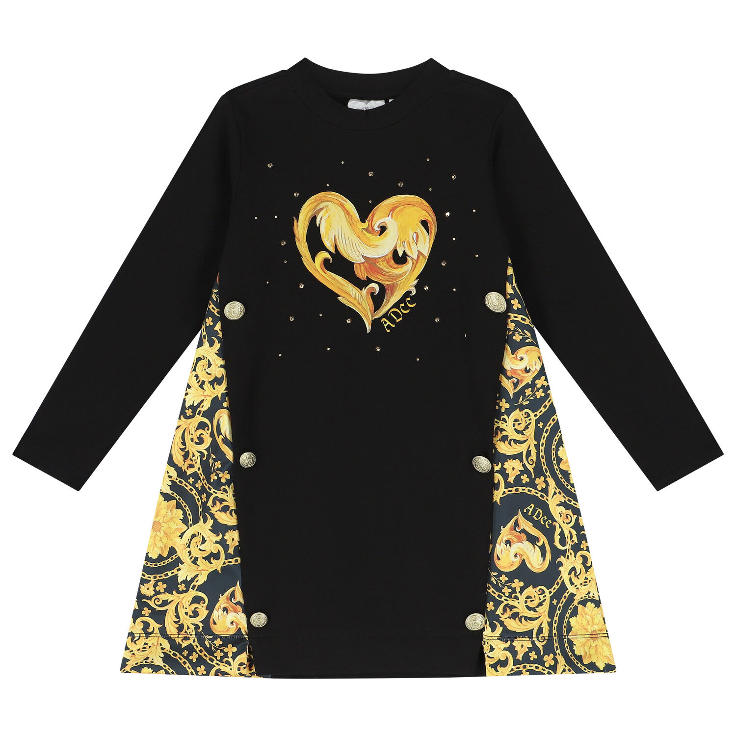 Girls Black & Gold Heart Dress, 1, hi-res image number null
