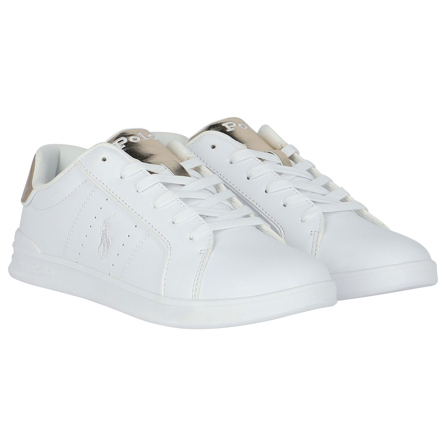 Girls White & Gold Logo Trainers, 1, hi-res