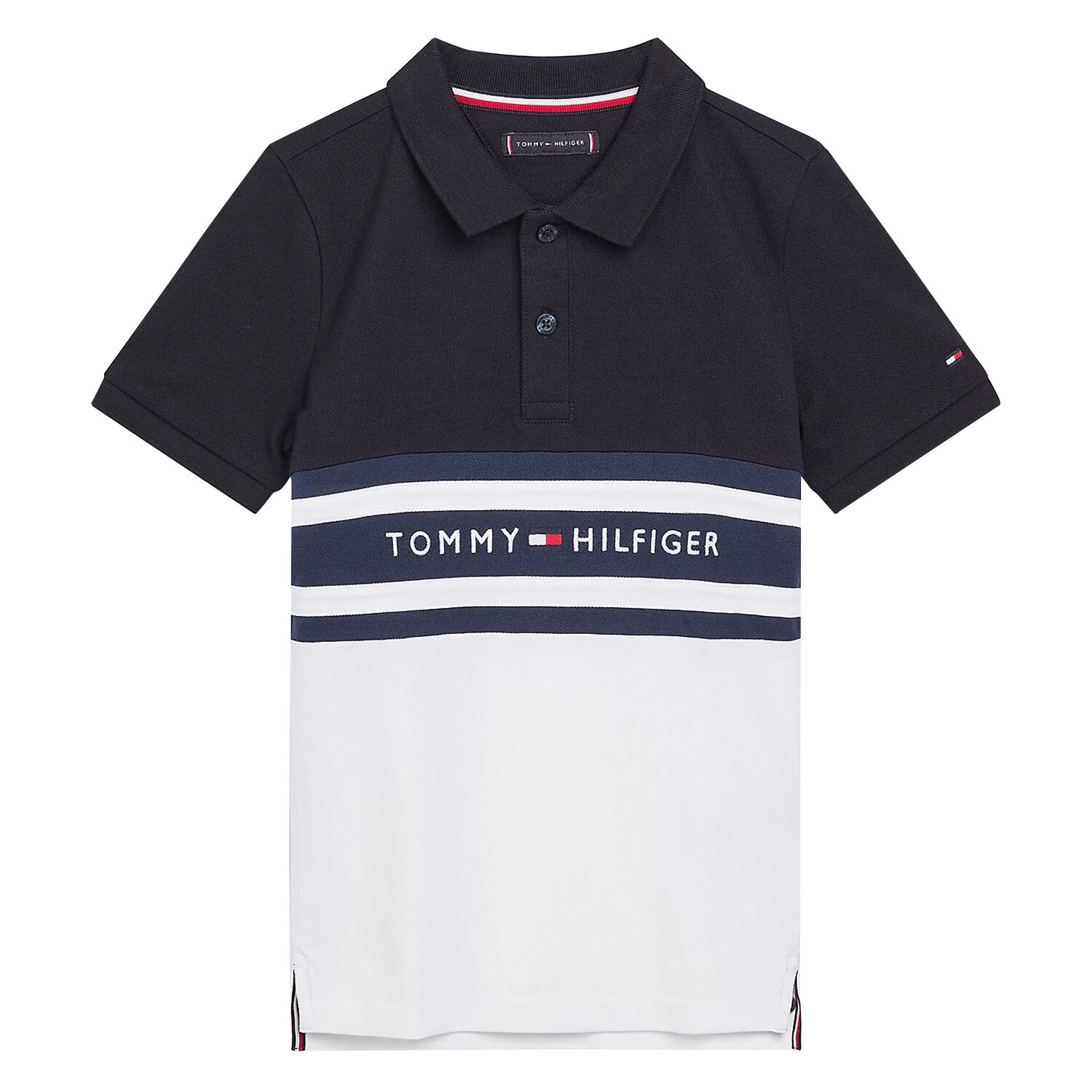 Boys White & Navy Logo Polo Shirt, 1, hi-res