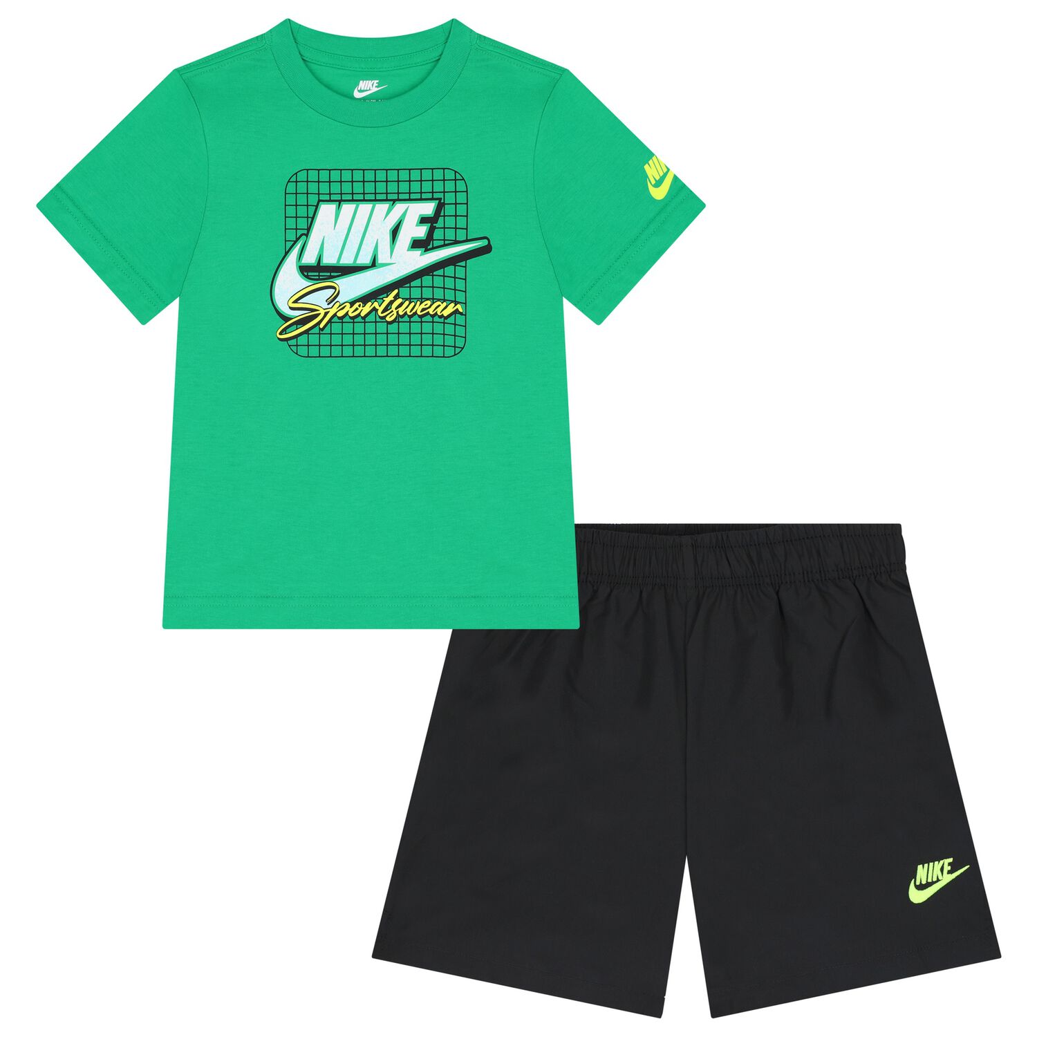 Boys Green & Black Logo Shorts Set, 1, hi-res