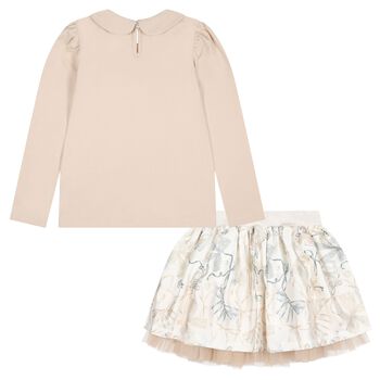 Girls Ivory & Beige Key Skirt Set