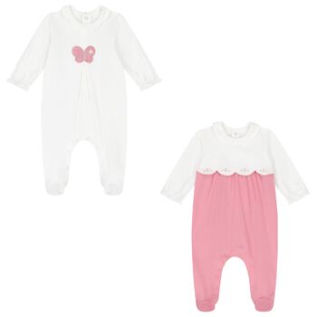 Baby Girls White & Pink Babygrows ( 2-Pack )