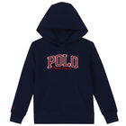 Boys Navy Logo Hooded Top, 1, hi-res