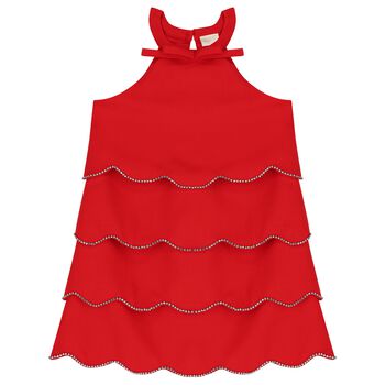 Girls Red Logo Diamante Dress 