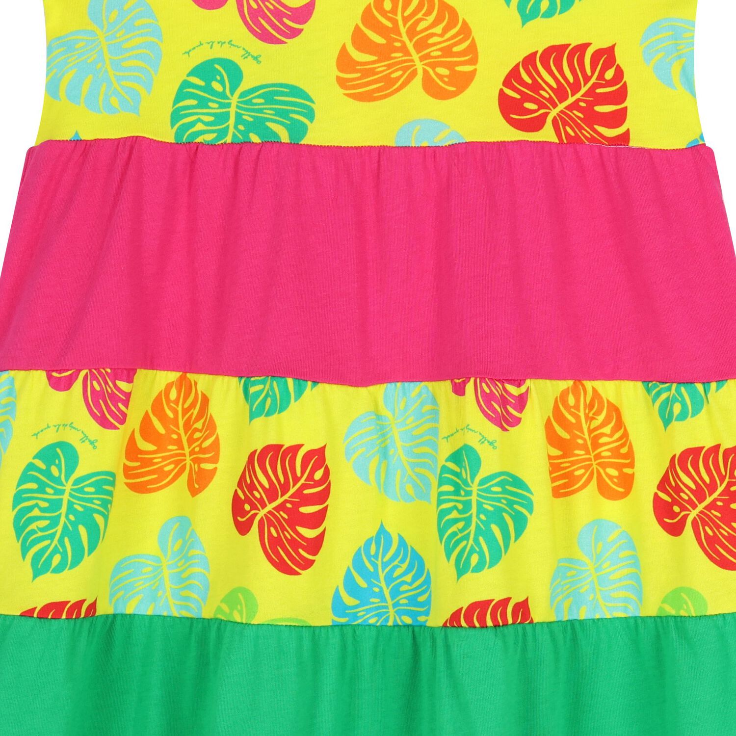 Girls Yellow, Pink, & Green Palm Leaves Dress, 1, hi-res