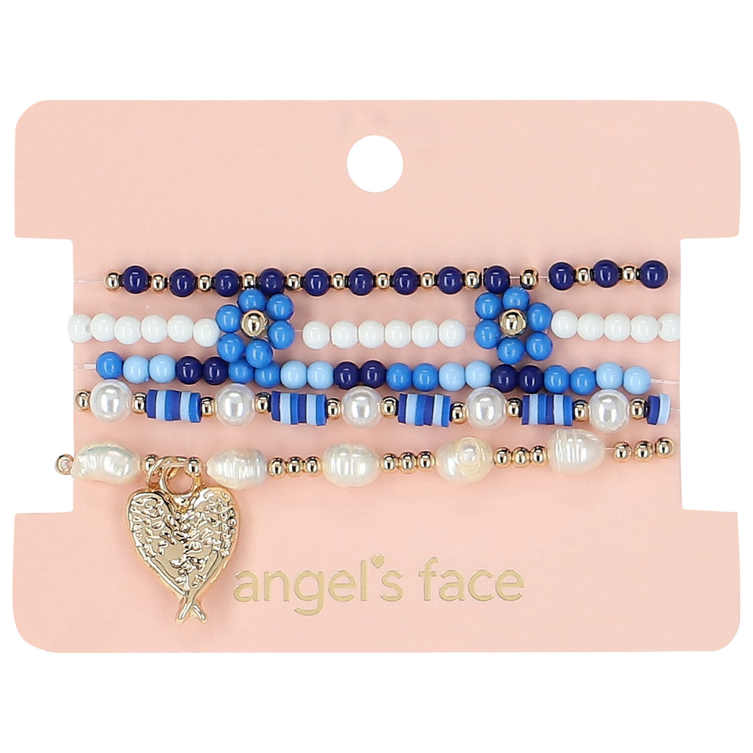 Girls Navy Blue Beaded Bracelets (5 Pack), 2, hi-res