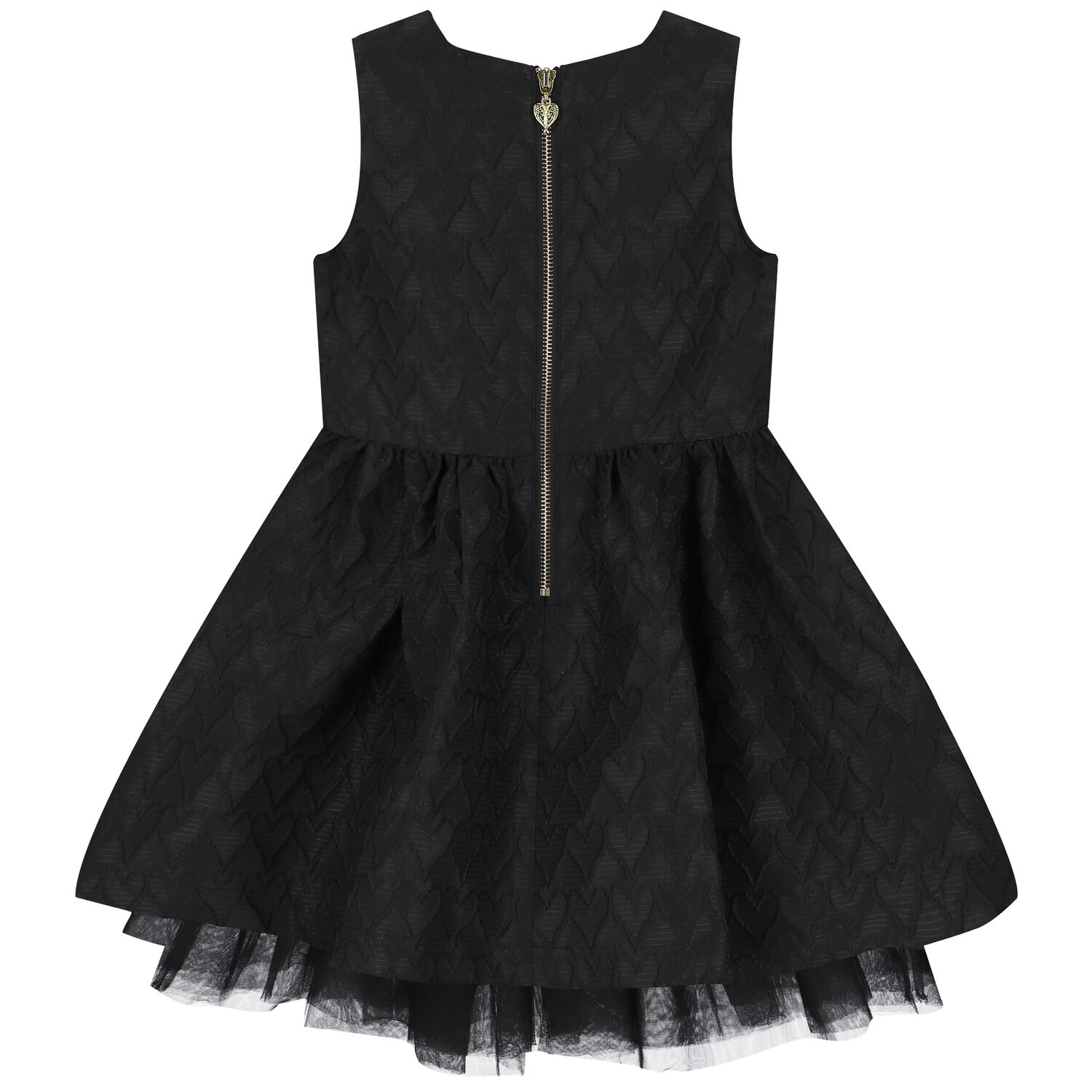 Girls Black Jacquard Heart Dress, 1, hi-res