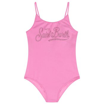 Girls Pink Embellished Logo Swimsuit