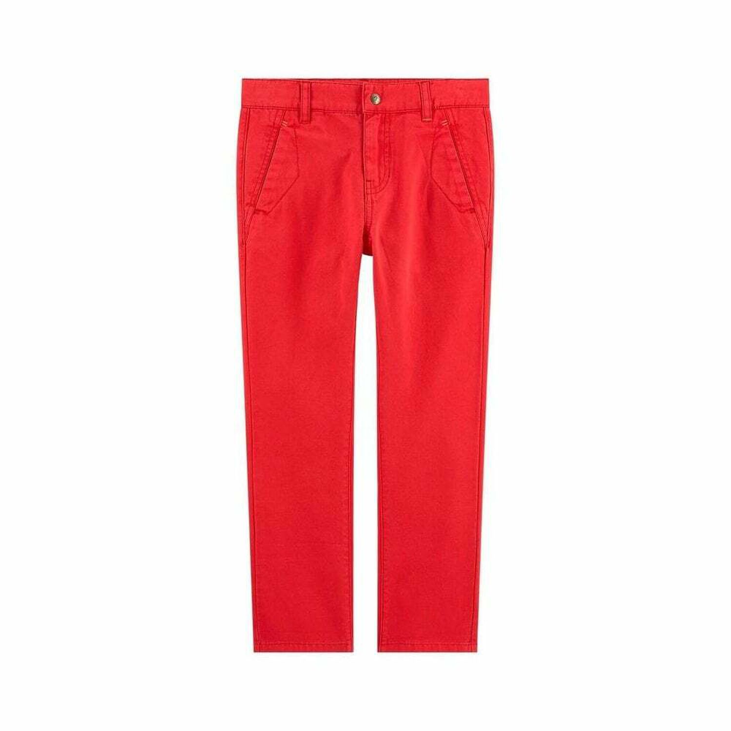 Boys Red Cotton Trousers, 1, hi-res