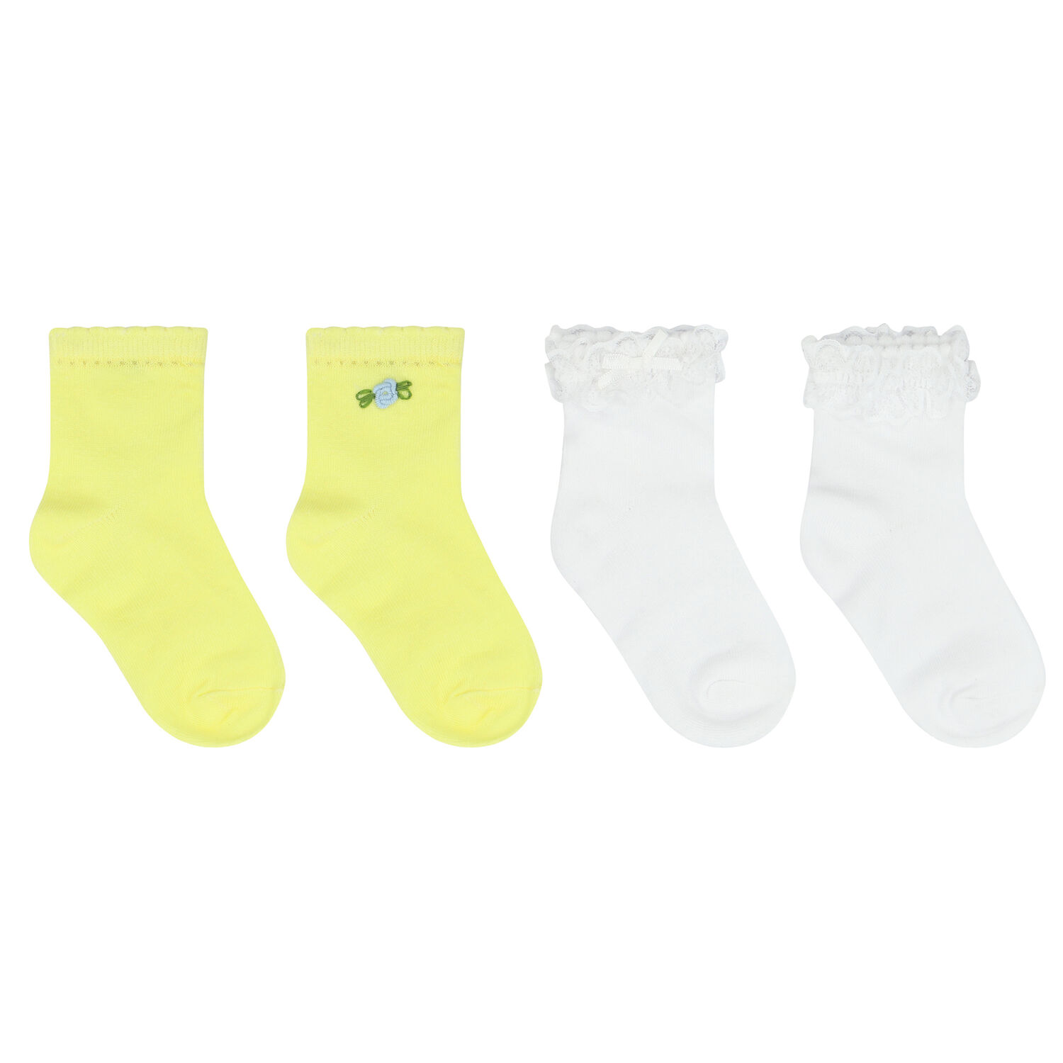 Girls White & Yellow Socks ( 2-Pack ), 1, hi-res image number null